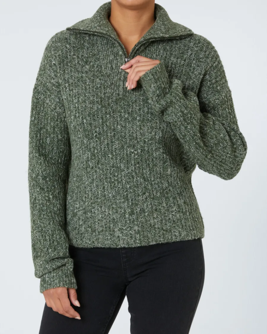 Hot Stricktroyer in Melange Janina, Reißverschluss Damen Pullover & Strick