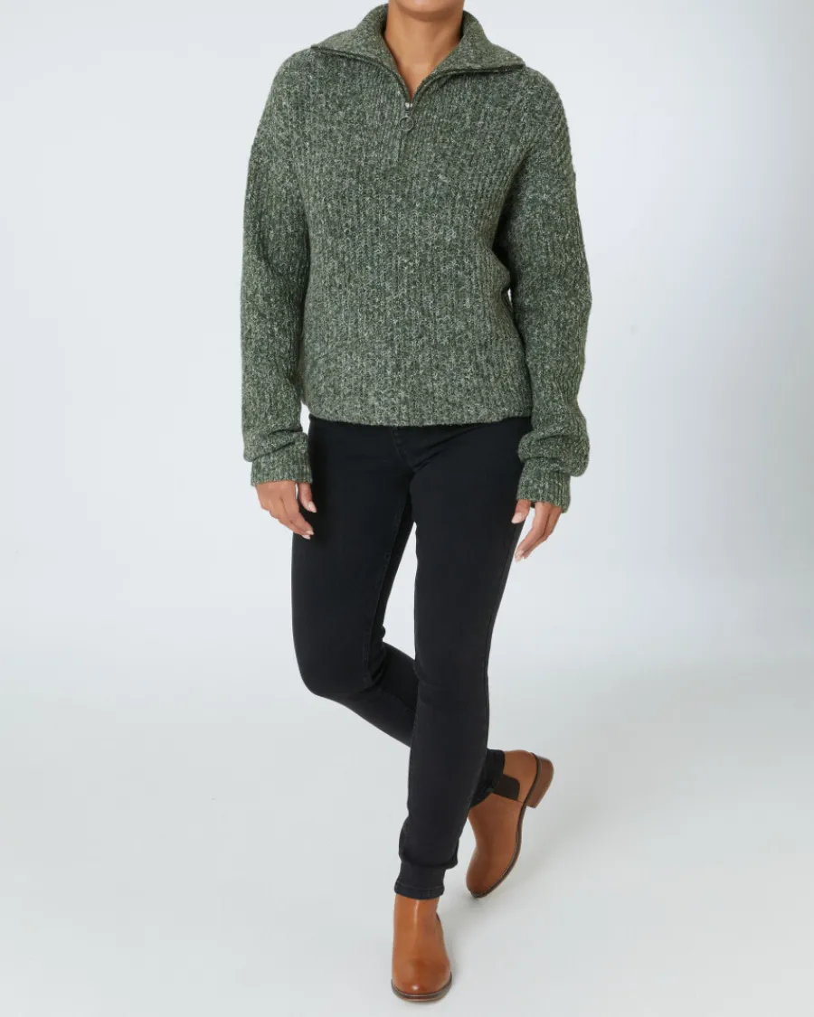 Hot Stricktroyer in Melange Janina, Reißverschluss Damen Pullover & Strick