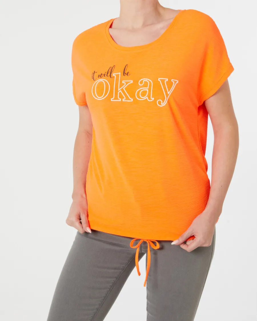 Discount T-Shirt in Neonfarbe Janina, Tunnelzug am Saum Damen Shirts & Tops